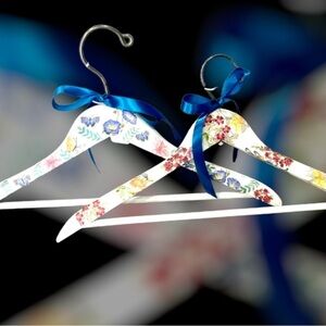 Repurposed Floral White Wood Clothes or Display Hangers Set of 2